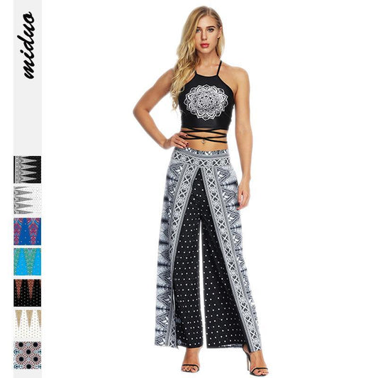 New Fashion Ethnic Digital Printing High-Waist Wide-Leg Yoga Pants