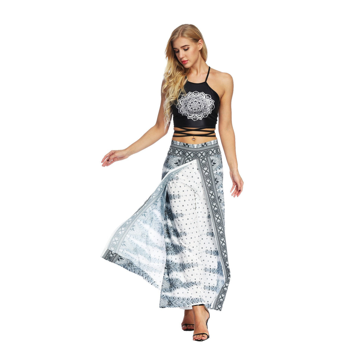 New Fashion Ethnic Digital Printing High-Waist Wide-Leg Yoga Pants