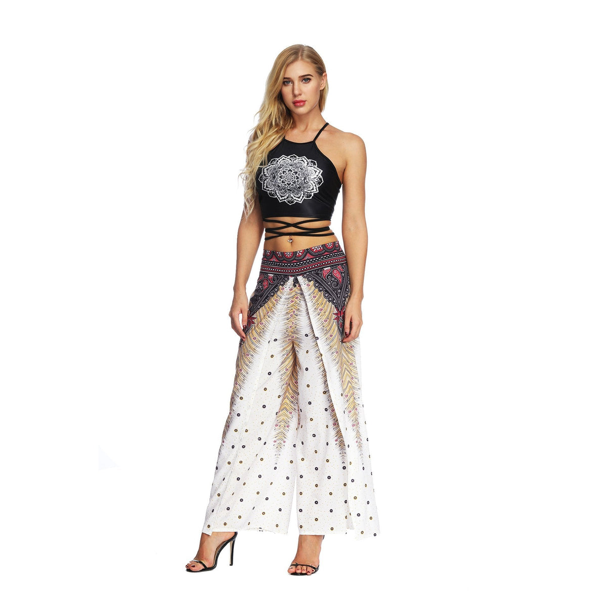 New Fashion Ethnic Digital Printing High-Waist Wide-Leg Yoga Pants