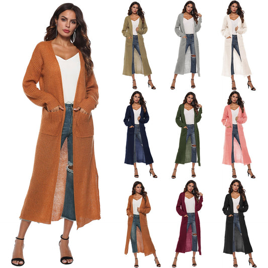Long Cardigan Sweater With Pockets In Various Colors
