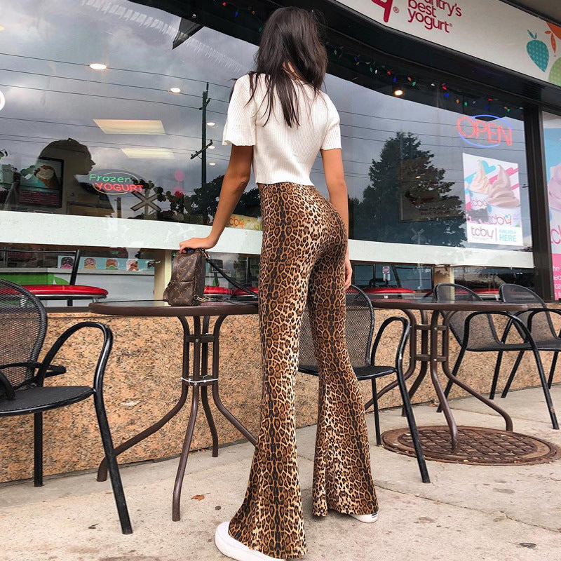 High-Waisted Leopard Print Flare Pants for Women