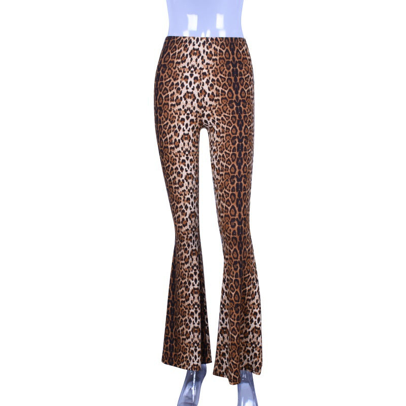 High-Waisted Leopard Print Flare Pants for Women