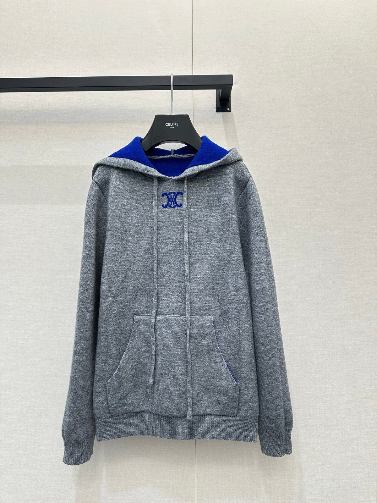 Celin Embroidered Hooded Sweater Grey Wool 346091