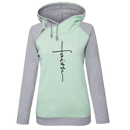 Zipper Long Sleeve Contrast Color Hooded Fleece Women'S Coat Embroidered Sweater