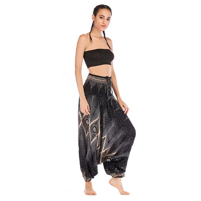 Women'S Summer Cotton Silk Rayon Casual Yoga Pants Beach Folk Style Jumpsuit Pants Casual Pants
