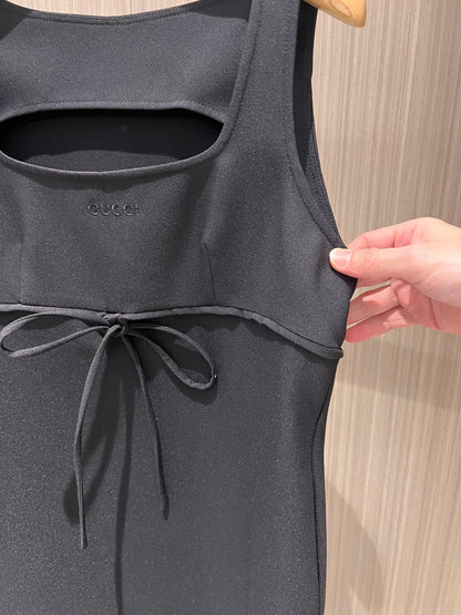 Gucci Vest Dress With Lace-up Bowknot Black Polyester Fiber