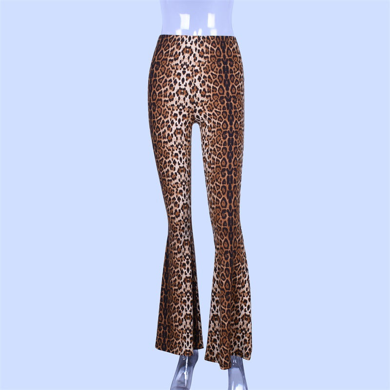 High-Waisted Leopard Print Flare Pants for Women