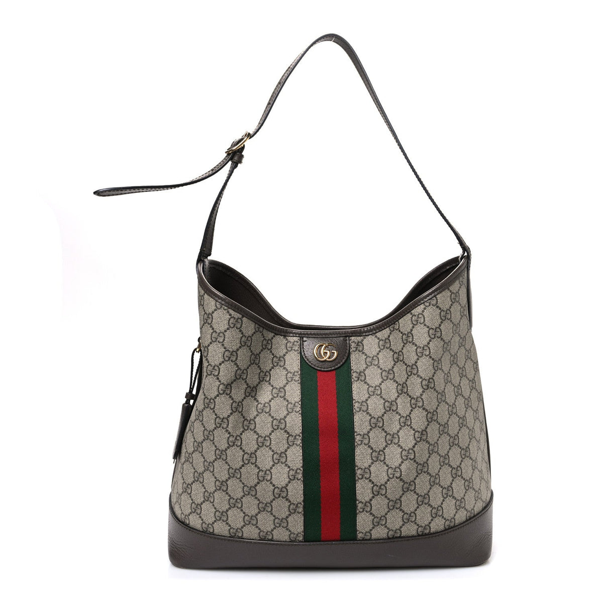 GG Supreme Monogram Textured Dollar Calfskin Web Large Ophidia Bucket Shoulder Bag Beige Ebony New Acero