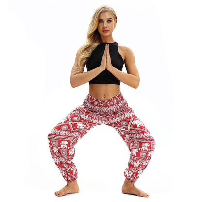 Square Elephant Pattern Digital Printing Yoga Pants Loose Women'S Sports Lantern Pants Belly Dance Casual Yoga Pants 3