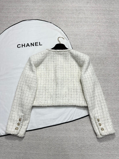 CC 25A Beaded Plaid Crop Tweed Jacket