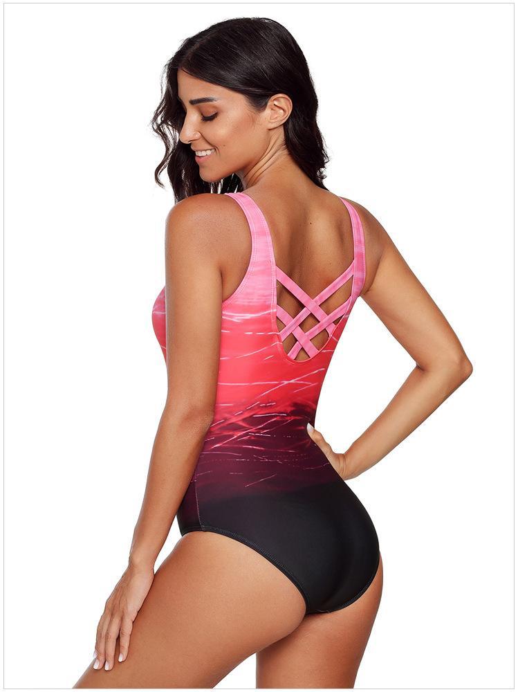 Women'S Gradient Solid Color Sexy Underwireless Bikini One-Piece Swimsuit