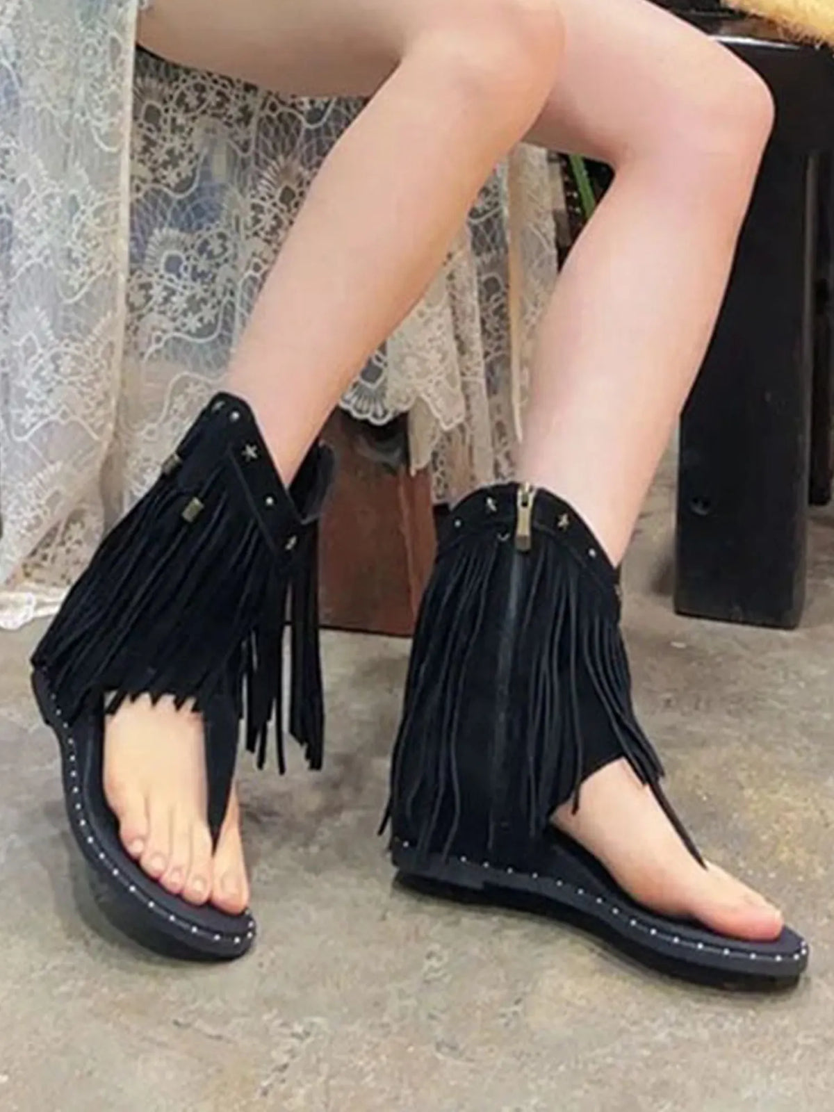 Ximena Studded Tassel Peep-Toe Booties