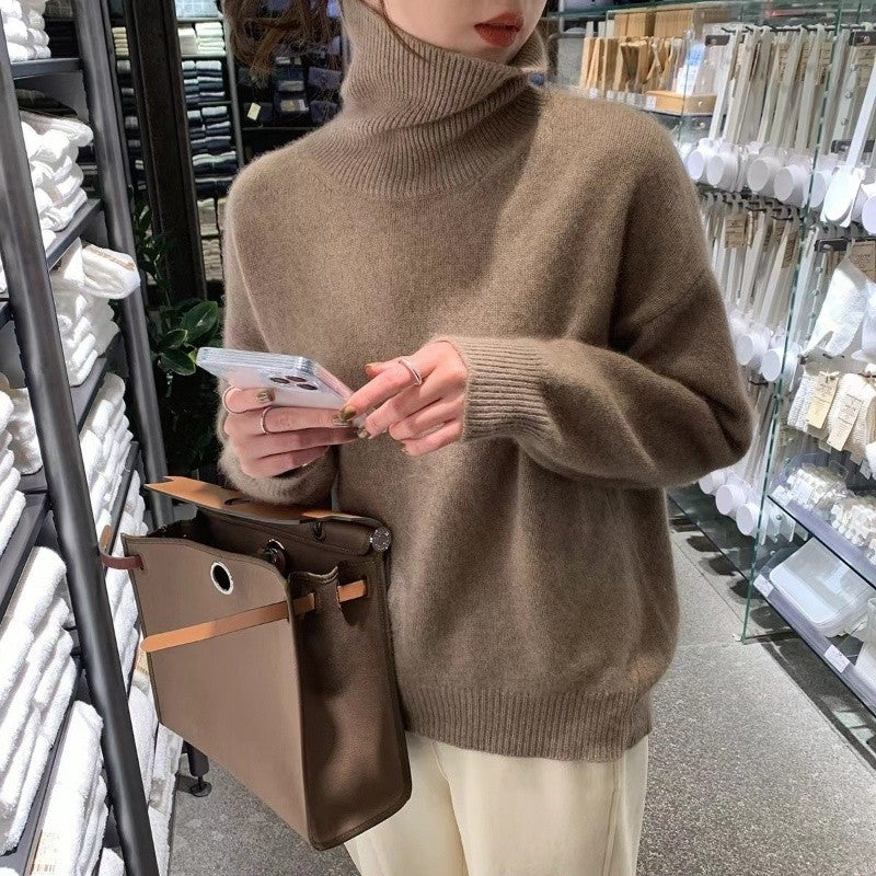 Solid Color High Neck Sweater