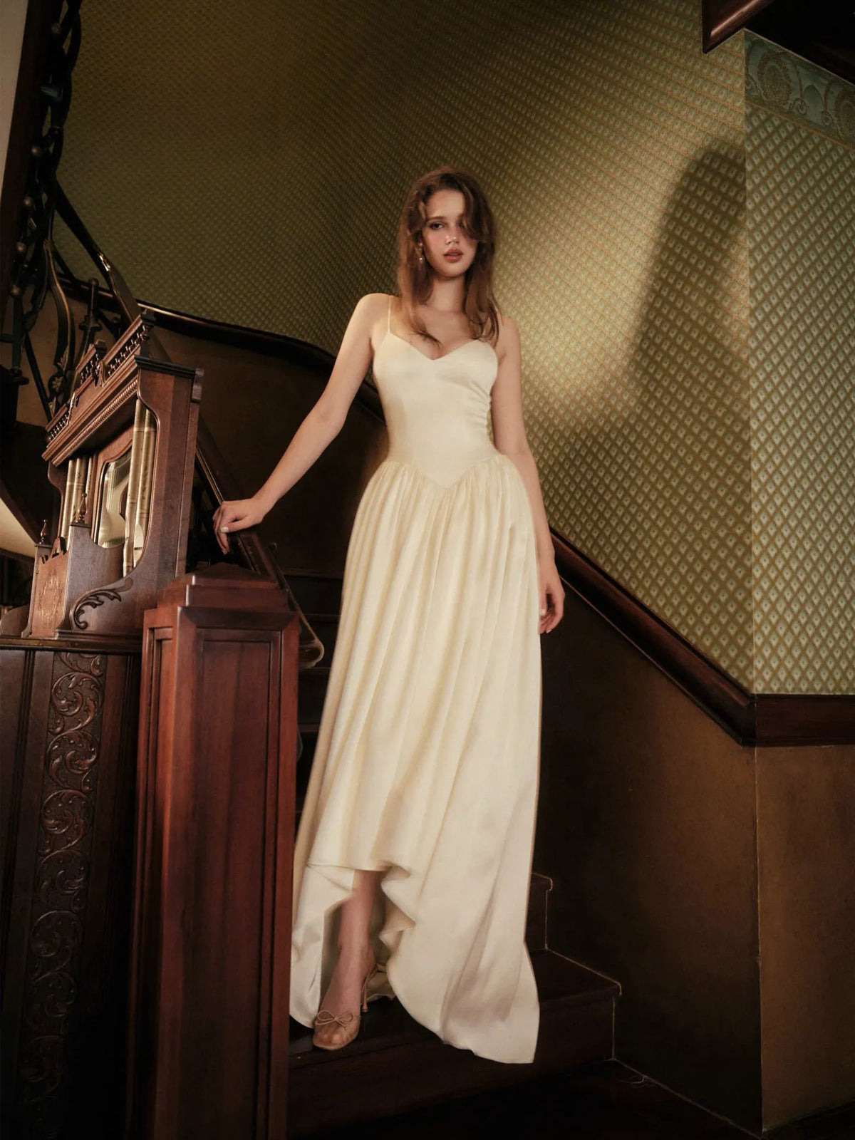 Adelina Pleated Satin Midi Dress