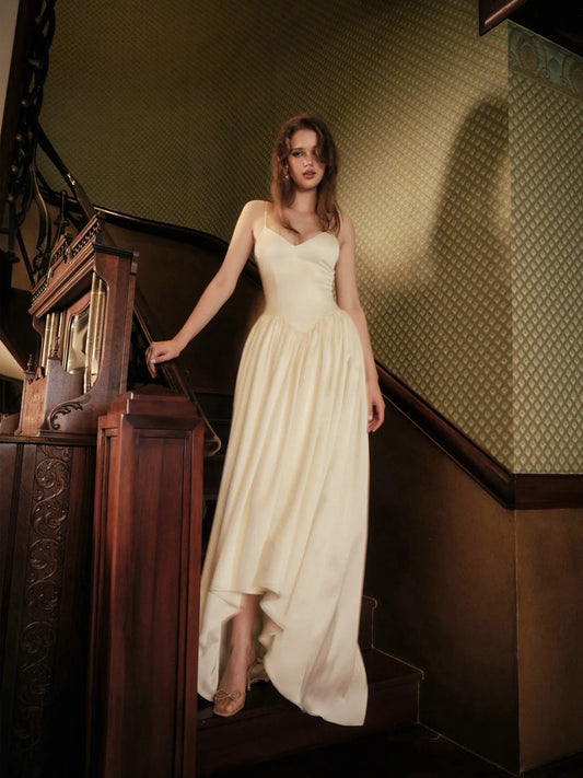 Adelina Pleated Satin Midi Dress