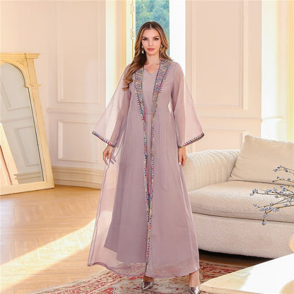 Embroidered Mesh Long Sleeve Dress