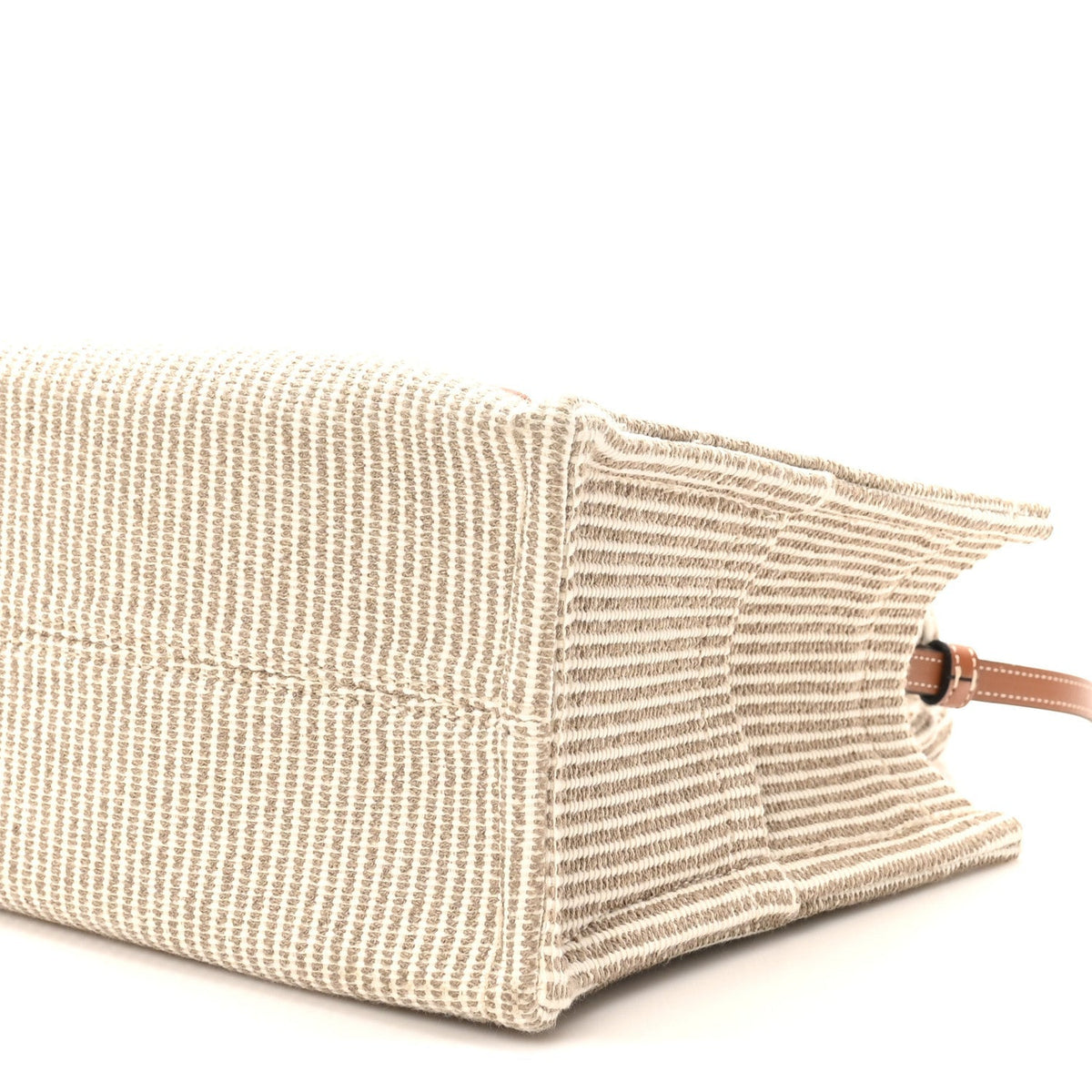 Canvas Calfskin Striped Triomphe Small Cabas Beige