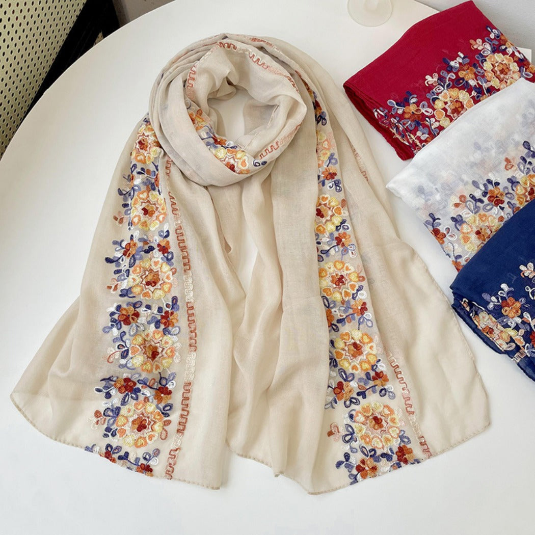 Scarvii - Boho Embroidered Floral Scarf - Soft &amp; Charm
