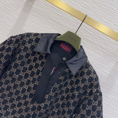 GG Embroidered Lamé T Shirr Wool Tweed 346768