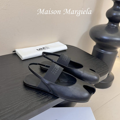 Maison Margiela Split-Toe Peep-Toe Slingback Black Flat Sheepskin 580441