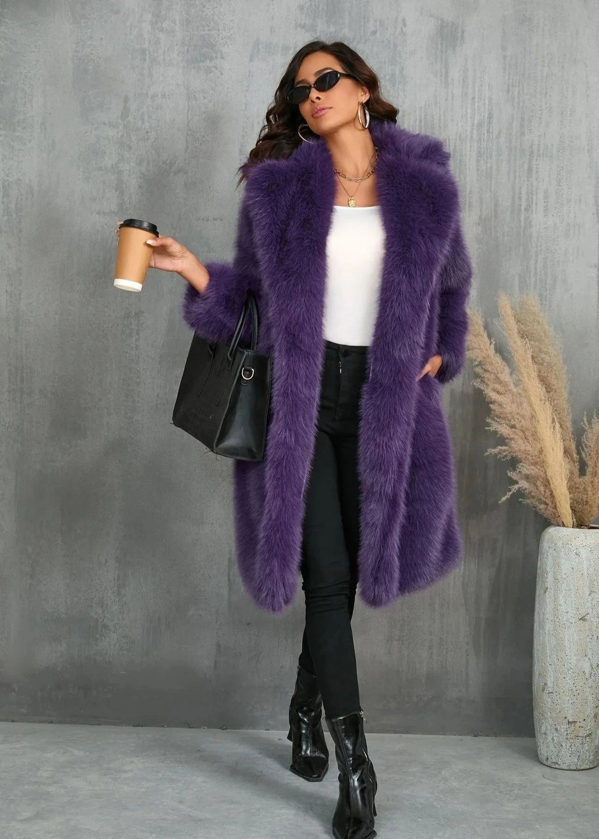 Faux Fur Suit Collar Coat Plush Mid Length