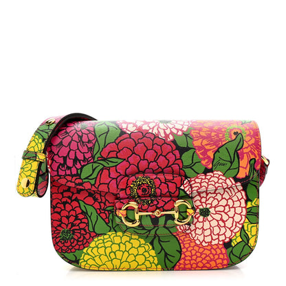 X KEN SCOTT New Shangai Calfskin Pomponica Print Horsebit 1955 Shoulder Bag Multicolor Fuxia Pompon