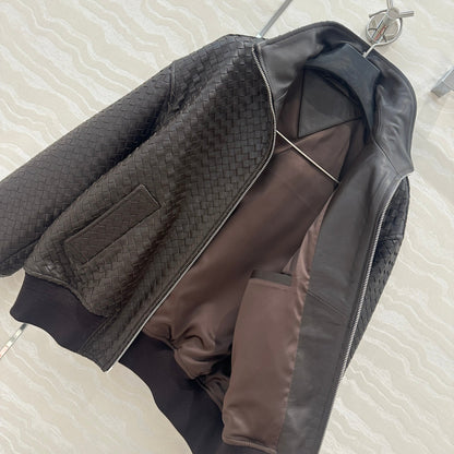 BV Double-Zip Baseball Jacket in Chocolate Lambskin