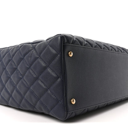 Caviar Quilted Large Coco Handle Shopping Tote Navy