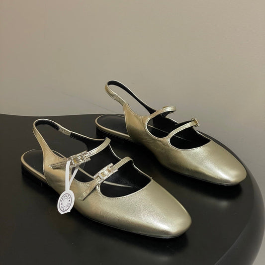 Hermes 26S Mila Open-Heel Sandals Gold in Calfskin 594343