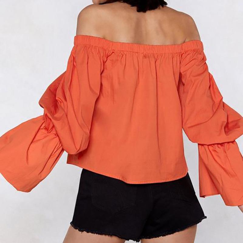 Bohemian Off-The-Shoulder Lantern Sleeves Solid Color Top