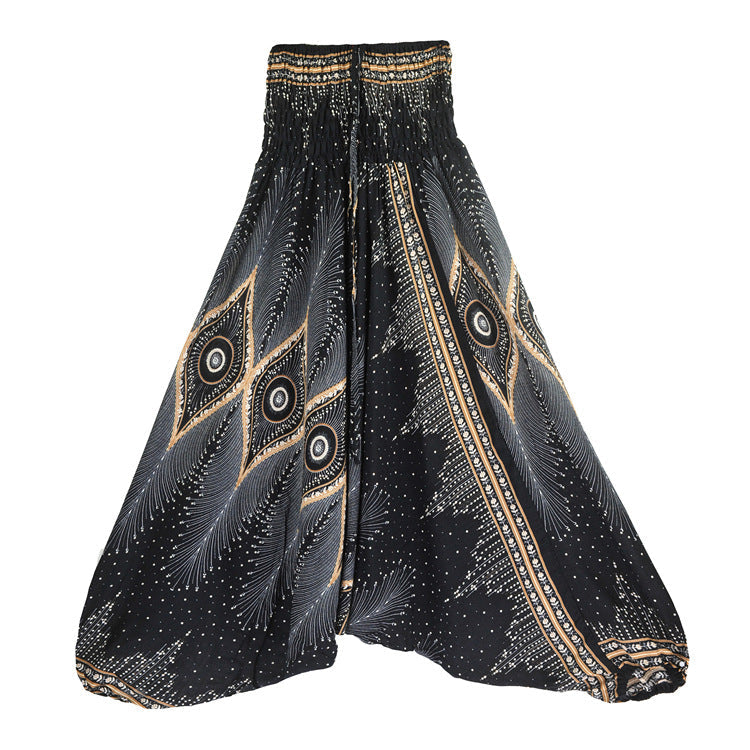Women'S Summer Cotton Silk Rayon Casual Yoga Pants Beach Folk Style Jumpsuit Pants Casual Pants