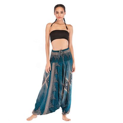 Women'S Summer Cotton Silk Rayon Casual Yoga Pants Beach Folk Style Jumpsuit Pants Casual Pants