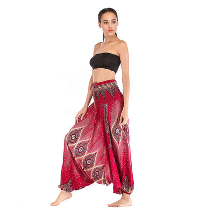 Women'S Summer Cotton Silk Rayon Casual Yoga Pants Beach Folk Style Jumpsuit Pants Casual Pants
