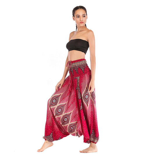 Women'S Summer Cotton Silk Rayon Casual Yoga Pants Beach Folk Style Jumpsuit Pants Casual Pants