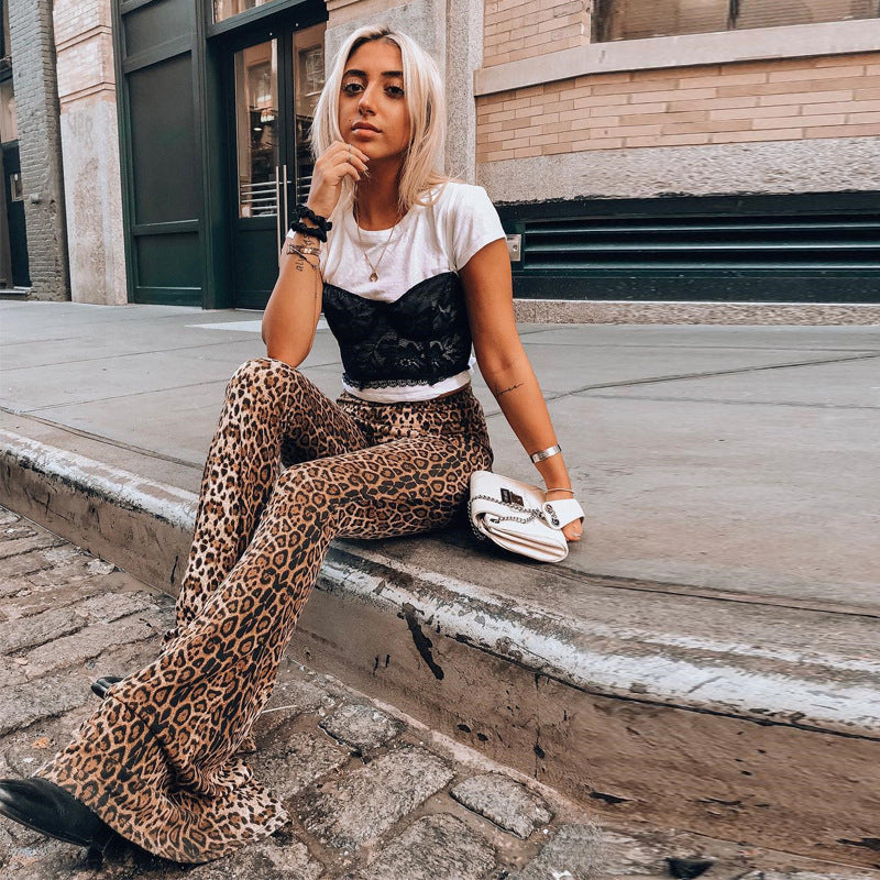 High-Waisted Leopard Print Flare Pants for Women