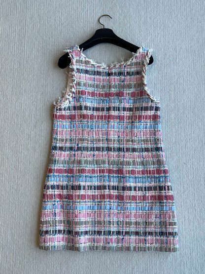 CC 25SS V-neck Vest Dress with Hand-Woven Tassel Ribbons Colorful 277225