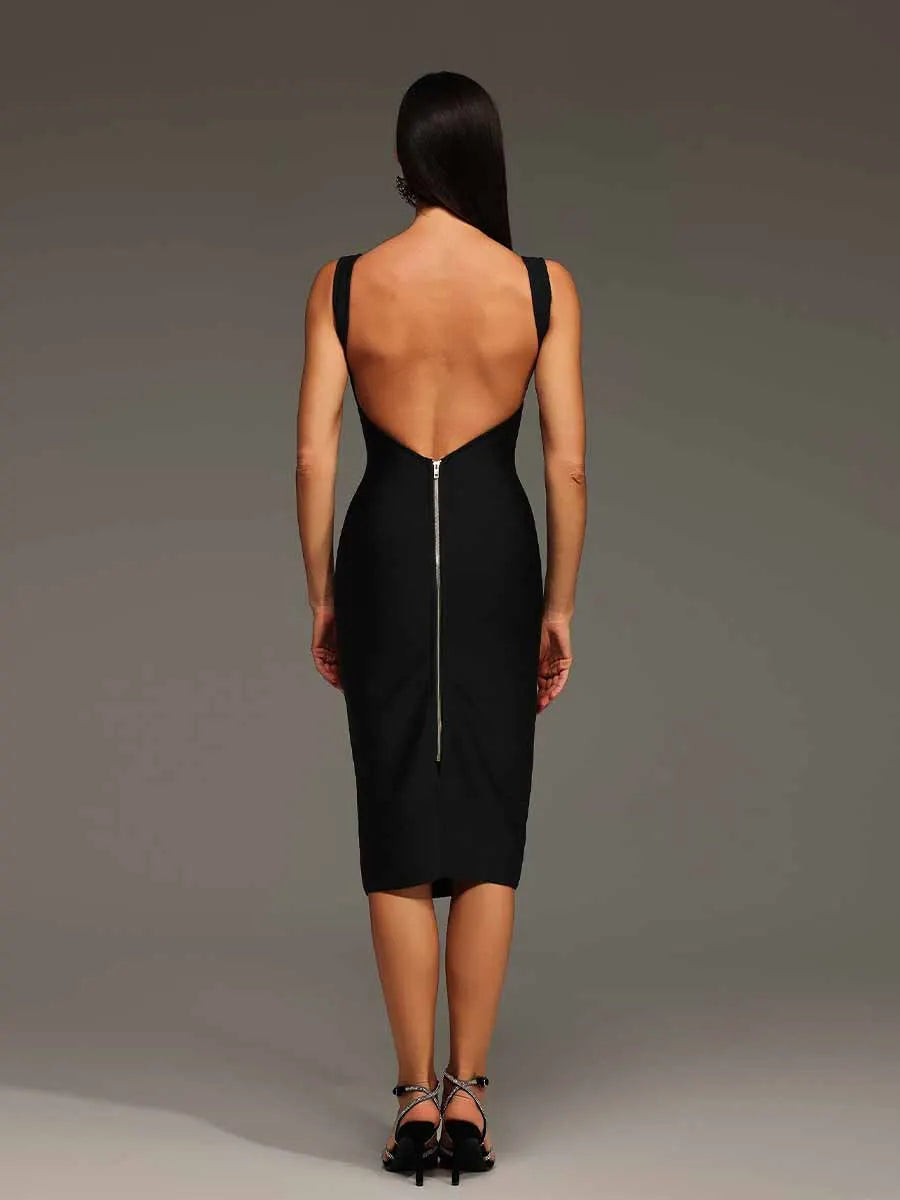 Ada Diamond Flowers Bandage Midi Dress