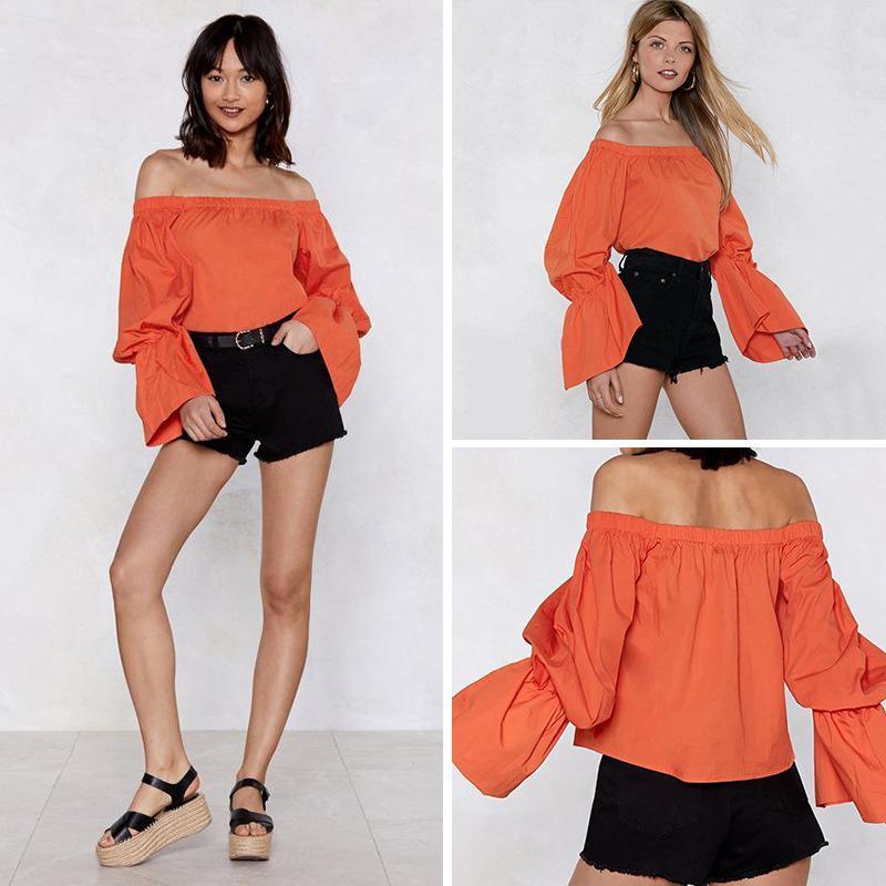 Bohemian Off-The-Shoulder Lantern Sleeves Solid Color Top