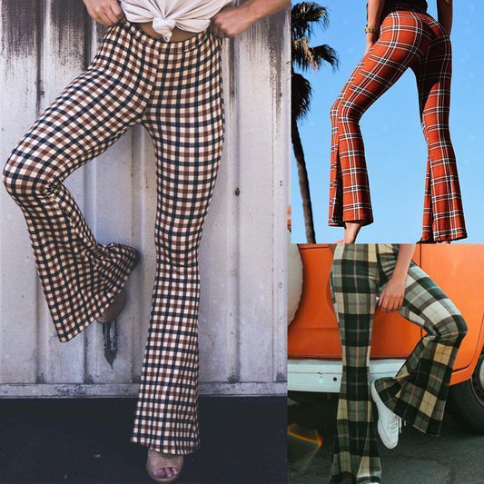 Autumn And Winter Lattice Leisure Micro Bell-Bottom Trousers
