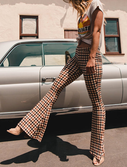 Autumn And Winter Lattice Leisure Micro Bell-Bottom Trousers