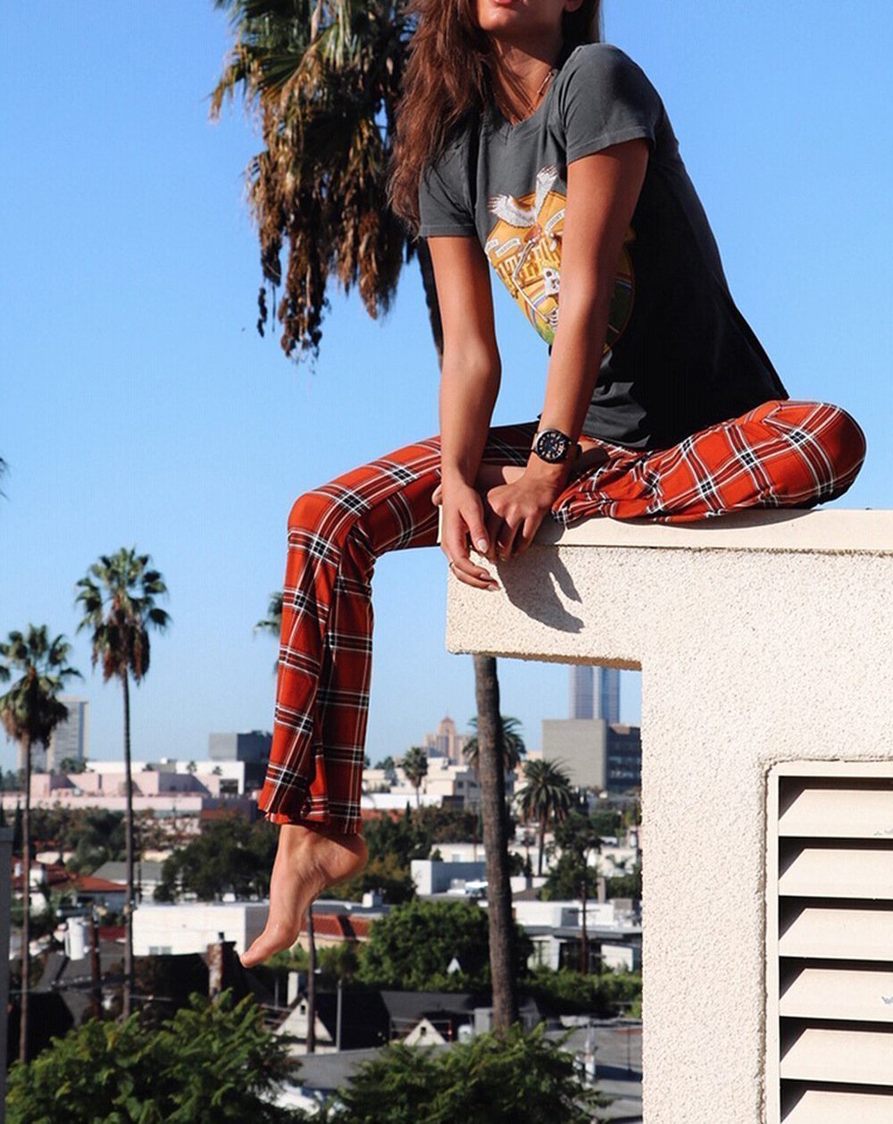 Autumn And Winter Lattice Leisure Micro Bell-Bottom Trousers