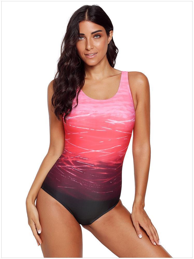 Women'S Gradient Solid Color Sexy Underwireless Bikini One-Piece Swimsuit
