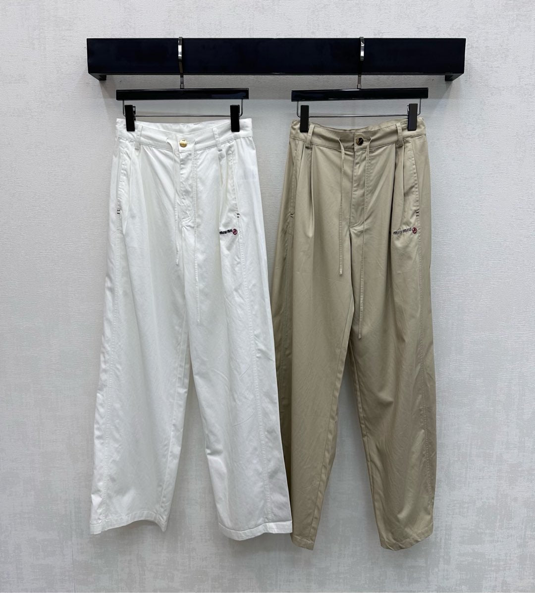 Miu Track Pants White Cotton Tencel Fabric 350246