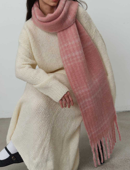 Tassel Vintage Plaid Color Block Warm Scarf