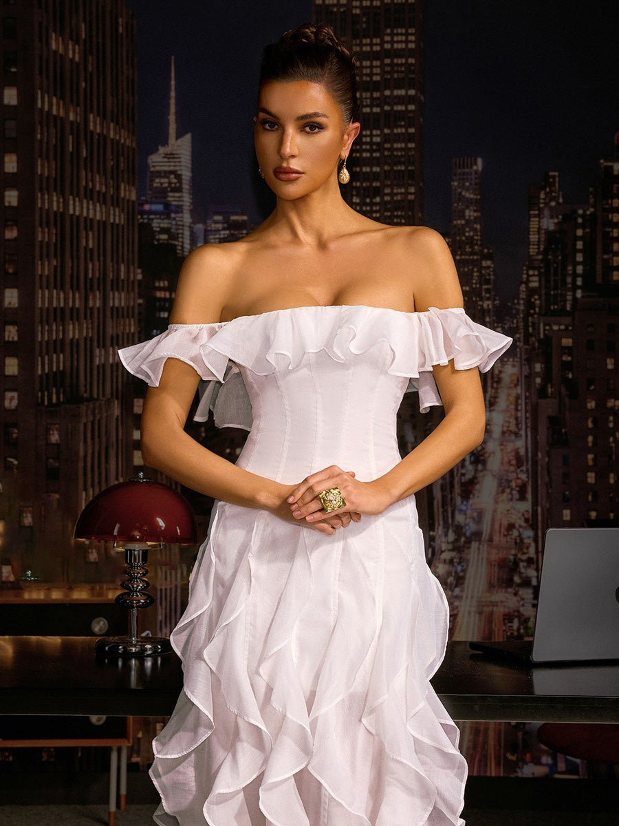 Anika Off Sholder Ruffle Maxi Dress