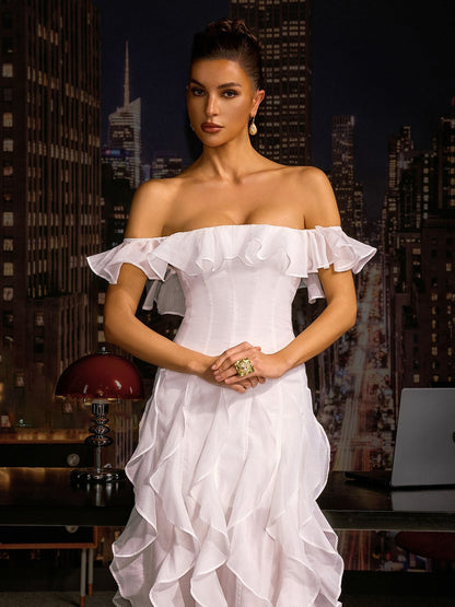 Anika Off Sholder Ruffle Maxi Dress