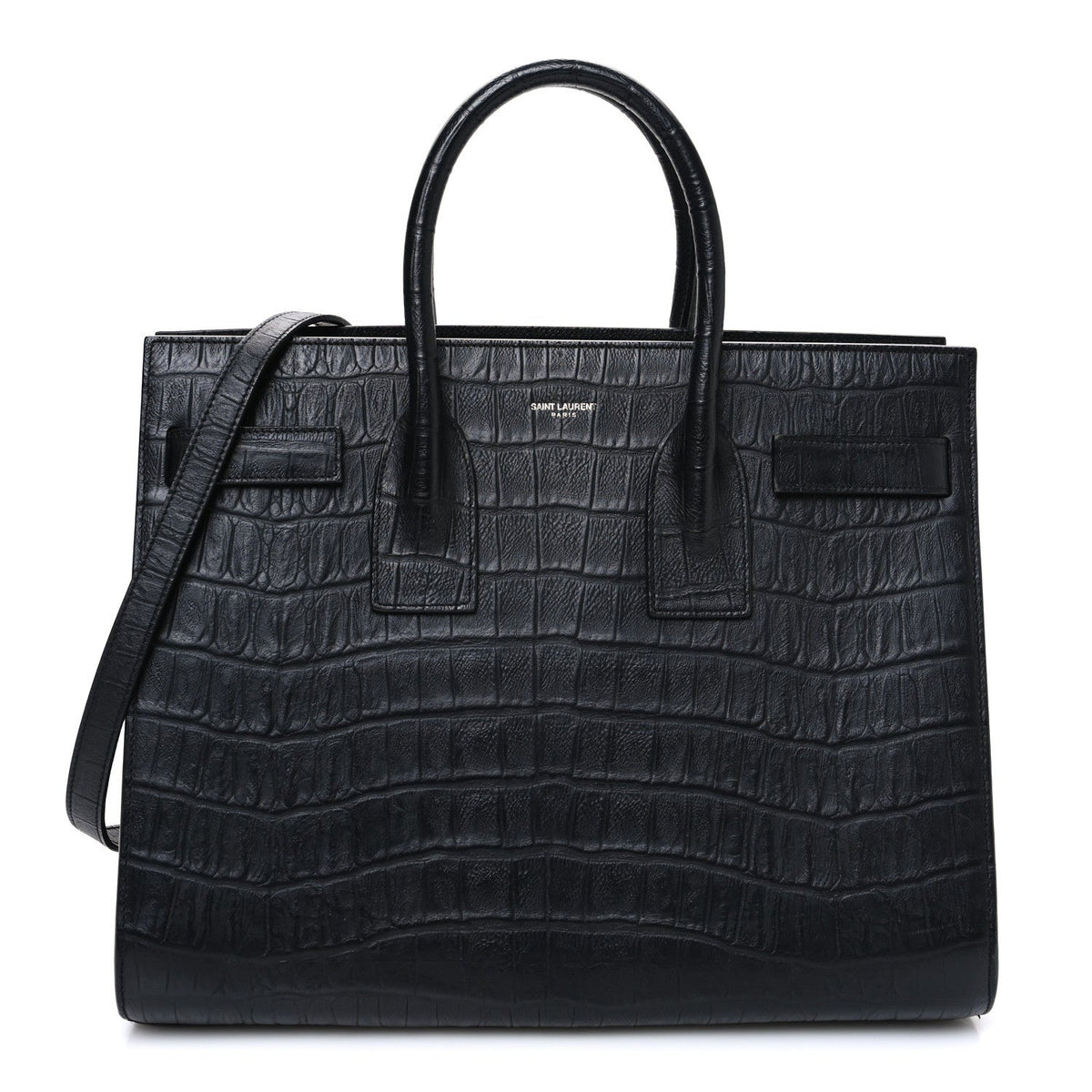 Calfskin Crocodile Embossed Small Sac de Jour Black