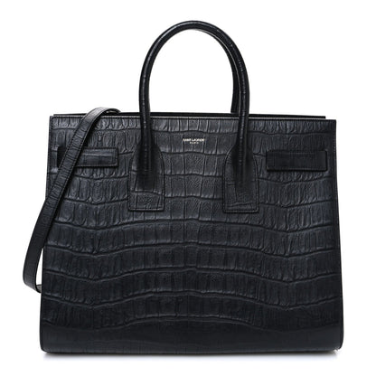 Calfskin Crocodile Embossed Small Sac de Jour Black