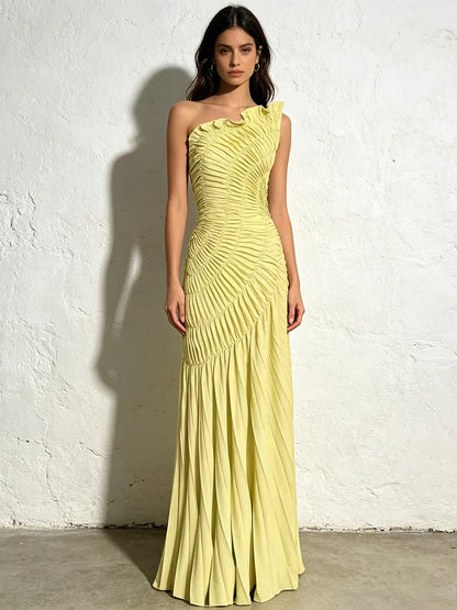Luna Ruched One-Shoulder Mermaid Maxi Dress