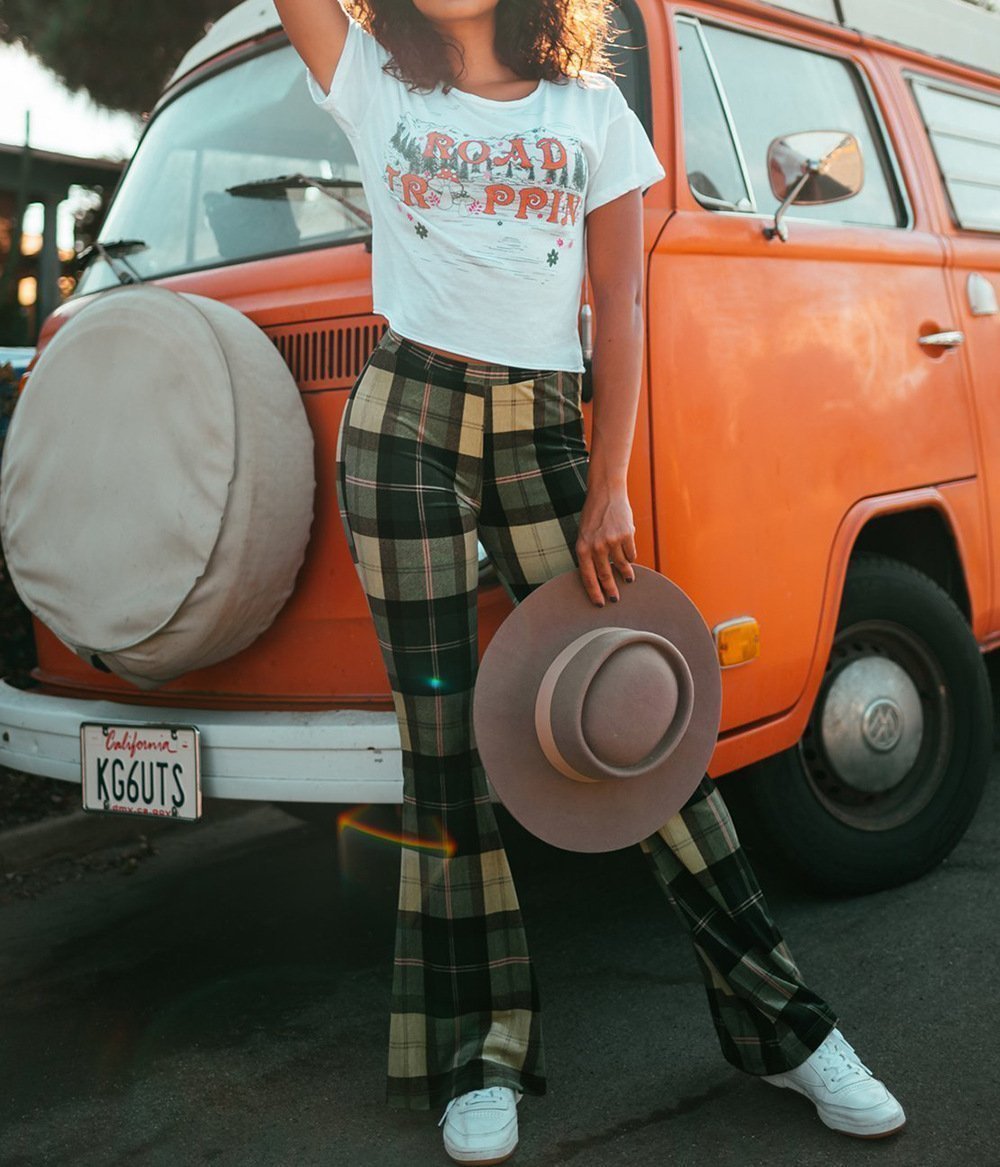 Autumn And Winter Lattice Leisure Micro Bell-Bottom Trousers